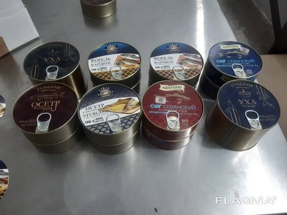 Консервы: сиг, форель, осётр